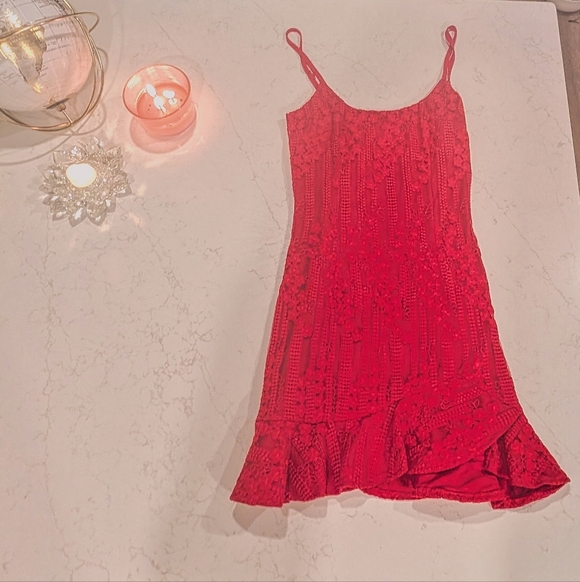 Red Lace Sleeveless Dress - Picture 1 of 5